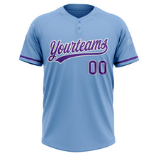 Load image into Gallery viewer, Custom Light Blue Purple-White Two-Button Unisex Softball Jersey