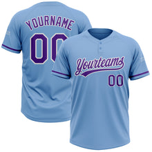 Load image into Gallery viewer, Custom Light Blue Purple-White Two-Button Unisex Softball Jersey
