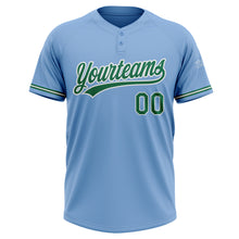 Load image into Gallery viewer, Custom Light Blue Kelly Green-White Two-Button Unisex Softball Jersey