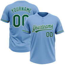 Load image into Gallery viewer, Custom Light Blue Kelly Green-White Two-Button Unisex Softball Jersey