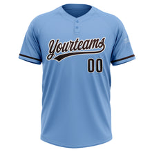 Load image into Gallery viewer, Custom Light Blue Brown-White Two-Button Unisex Softball Jersey