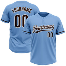 Load image into Gallery viewer, Custom Light Blue Brown-White Two-Button Unisex Softball Jersey