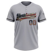 Load image into Gallery viewer, Custom Gray Vintage USA Flag-Black Two-Button Unisex Softball Jersey