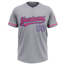 Laden Sie das Bild in den Galerie-Viewer, Custom Gray Light Blue Black-Pink Two-Button Unisex Softball Jersey