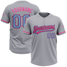 Laden Sie das Bild in den Galerie-Viewer, Custom Gray Light Blue Black-Pink Two-Button Unisex Softball Jersey