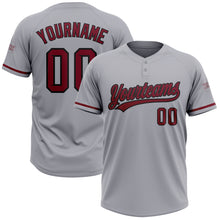 Laden Sie das Bild in den Galerie-Viewer, Custom Gray Crimson-Black Two-Button Unisex Softball Jersey