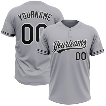 Custom Gray Black-White Two-Button Unisex Softball Jersey