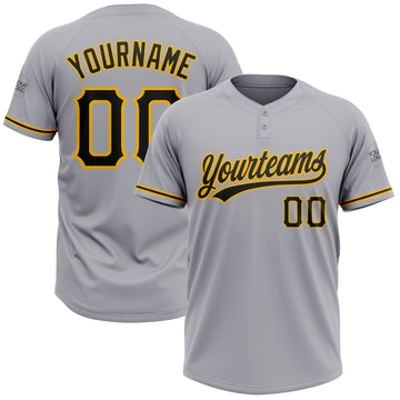 Custom Gray Black-Gold Two-Button Unisex Softball Jersey