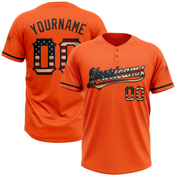 Custom Orange Vintage USA Flag-Black Two-Button Unisex Softball Jersey