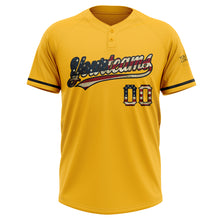 Laden Sie das Bild in den Galerie-Viewer, Custom Gold Vintage USA Flag-Black Two-Button Unisex Softball Jersey