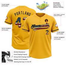 Laden Sie das Bild in den Galerie-Viewer, Custom Gold Vintage USA Flag-Black Two-Button Unisex Softball Jersey