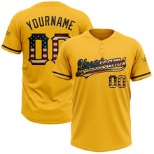 Laden Sie das Bild in den Galerie-Viewer, Custom Gold Vintage USA Flag-Black Two-Button Unisex Softball Jersey