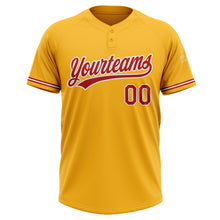 Laden Sie das Bild in den Galerie-Viewer, Custom Gold Red-White Two-Button Unisex Softball Jersey