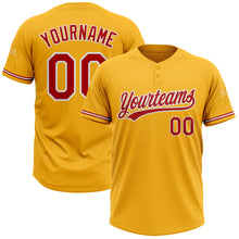 Laden Sie das Bild in den Galerie-Viewer, Custom Gold Red-White Two-Button Unisex Softball Jersey