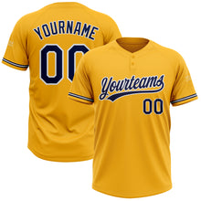 Laden Sie das Bild in den Galerie-Viewer, Custom Gold Navy-White Two-Button Unisex Softball Jersey