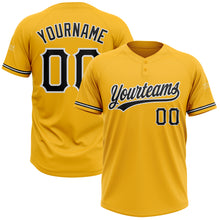 Laden Sie das Bild in den Galerie-Viewer, Custom Gold Black-White Two-Button Unisex Softball Jersey