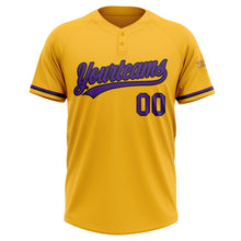 Laden Sie das Bild in den Galerie-Viewer, Custom Gold Purple-Black Two-Button Unisex Softball Jersey
