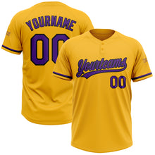 Load image into Gallery viewer, Custom Gold Purple-Black Two-Button Unisex Softball Jersey
