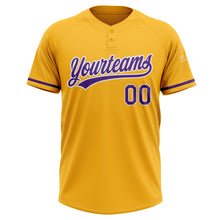 Laden Sie das Bild in den Galerie-Viewer, Custom Gold Purple-White Two-Button Unisex Softball Jersey
