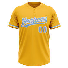 Laden Sie das Bild in den Galerie-Viewer, Custom Gold Light Blue-White Two-Button Unisex Softball Jersey