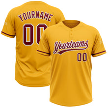Laden Sie das Bild in den Galerie-Viewer, Custom Gold Crimson-White Two-Button Unisex Softball Jersey