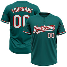 Load image into Gallery viewer, Custom Teal White-Red Two-Button Unisex Softball Jersey