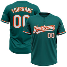 Load image into Gallery viewer, Custom Teal White-Orange Two-Button Unisex Softball Jersey