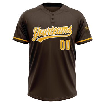 Custom Brown Gold-White Two-Button Unisex Softball Jersey