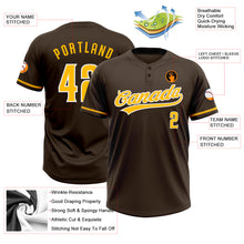 Laden Sie das Bild in den Galerie-Viewer, Custom Brown Gold-White Two-Button Unisex Softball Jersey