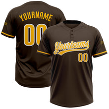 Laden Sie das Bild in den Galerie-Viewer, Custom Brown Gold-White Two-Button Unisex Softball Jersey