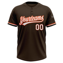 Laden Sie das Bild in den Galerie-Viewer, Custom Brown White-Orange Two-Button Unisex Softball Jersey