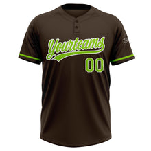 Laden Sie das Bild in den Galerie-Viewer, Custom Brown Neon Green-White Two-Button Unisex Softball Jersey