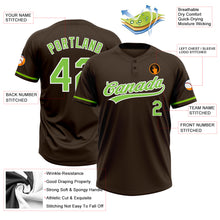 Laden Sie das Bild in den Galerie-Viewer, Custom Brown Neon Green-White Two-Button Unisex Softball Jersey