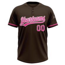 Laden Sie das Bild in den Galerie-Viewer, Custom Brown Pink-White Two-Button Unisex Softball Jersey