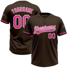 Laden Sie das Bild in den Galerie-Viewer, Custom Brown Pink-White Two-Button Unisex Softball Jersey