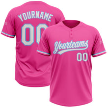 Загрузить изображение в средство просмотра галереи, Custom Pink White-Light Blue Two-Button Unisex Softball Jersey