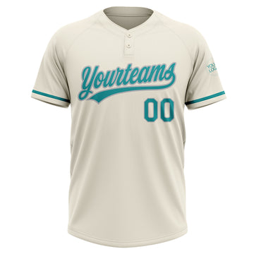 Custom Cream Teal-Gray Two-Button Unisex Softball Jersey