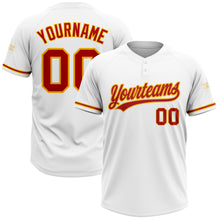 Load image into Gallery viewer, Custom White Red-Gold Two-Button Unisex Softball Jersey