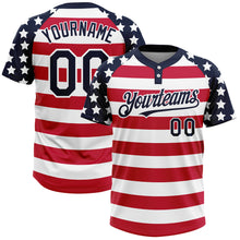 Load image into Gallery viewer, Custom White Navy-Red 3D American Flag Fashion Two-Button Unisex Softball Jersey