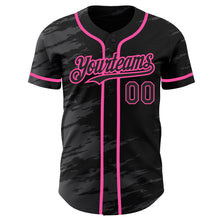 Charger l'image dans la galerie, Custom Black Steel Gray Splash Ink Pink Authentic Baseball Jersey