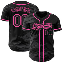 Charger l'image dans la galerie, Custom Black Steel Gray Splash Ink Pink Authentic Baseball Jersey