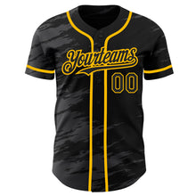 Charger l'image dans la galerie, Custom Black Steel Gray Splash Ink Gold Authentic Baseball Jersey