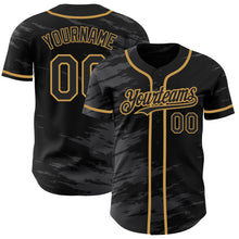 Charger l'image dans la galerie, Custom Black Steel Gray Splash Ink Old Gold Authentic Baseball Jersey