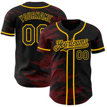 Charger l'image dans la galerie, Custom Black Crimson Splash Ink Gold Authentic Baseball Jersey