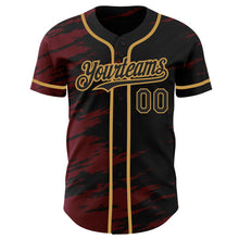 Charger l'image dans la galerie, Custom Black Crimson Splash Ink Old Gold Authentic Baseball Jersey
