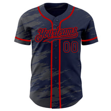 Charger l'image dans la galerie, Custom Navy Steel Gray Splash Ink Red Authentic Baseball Jersey