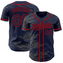 Charger l'image dans la galerie, Custom Navy Steel Gray Splash Ink Red Authentic Baseball Jersey