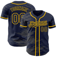 Charger l'image dans la galerie, Custom Navy Steel Gray Splash Ink Gold Authentic Baseball Jersey