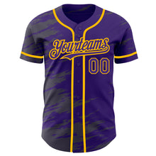 Load image into Gallery viewer, Custom Purple Steel Gray Splash Ink Gold Authentic Baseball Jersey
