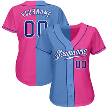 Laden Sie das Bild in den Galerie-Viewer, Custom Pink Royal-Light Blue Authentic Split Fashion Baseball Jersey
